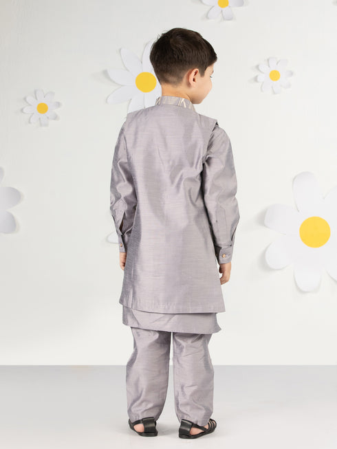 Boy's' Purple Jacket,Kurta And Pyjama Set.